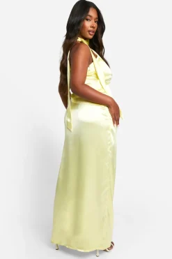 Plus Premium Satin Top Une Épaule & Ensemble Coordonné Jupe Maxi