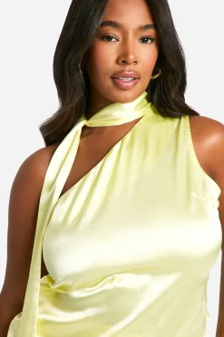 Plus Premium Satin Top Une Épaule & Ensemble Coordonné Jupe Maxi