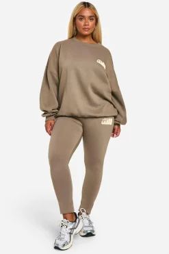 boohoo Plus Puff Print Legging Tracksuit<Femme Looks Chocolat|Survêtements