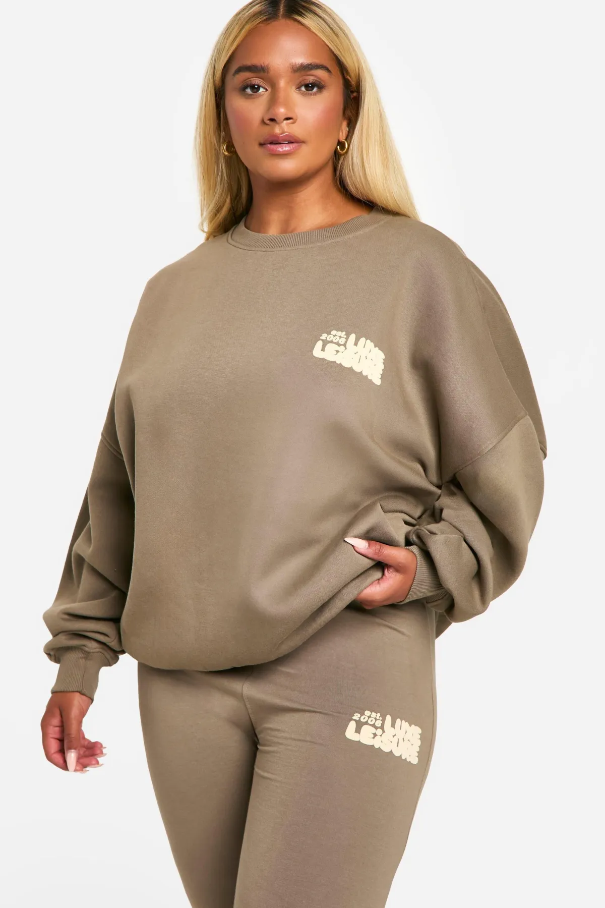 boohoo Plus Puff Print Legging Tracksuit<Femme Looks Chocolat|Survêtements