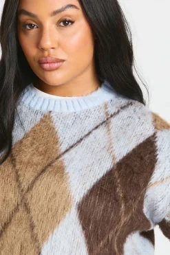 boohoo Plus Pull Brossé Argyle surdimensionné<Femme Pulls Oversize|Pulls Et Gilets