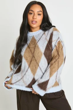 boohoo Plus Pull Brossé Argyle surdimensionné<Femme Pulls Oversize|Pulls Et Gilets