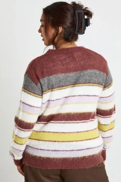 Plus pull à col rond surdimensionné en maille brossée à multiples rayures