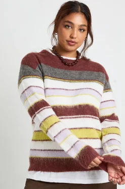 Plus pull à col rond surdimensionné en maille brossée à multiples rayures
