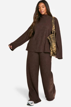 boohoo Plus Pull Décontracté en Côtelé Doux & Pantalon à Jambes Larges<Femme Looks Chocolat|Loungewear