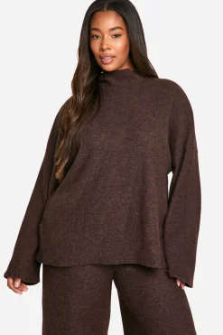 boohoo Plus Pull Décontracté en Côtelé Doux & Pantalon à Jambes Larges<Femme Looks Chocolat|Loungewear
