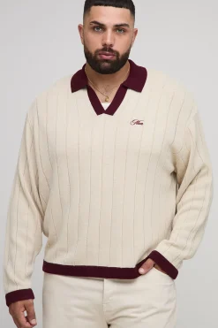 boohooMAN Plus Pull en maille oversized rétro football<Homme Tout Afficher|Maille
