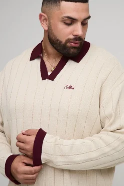 boohooMAN Plus Pull en maille oversized rétro football<Homme Tout Afficher|Maille