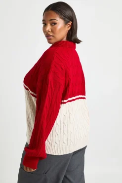 Plus Pull en Maille Torsadée Épaisse à Col et Zip Intégral
