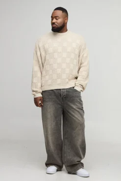 boohooMAN Plus Pull tricoté à col roulé oversize à côtes et motif torsadé<Homme Tout Afficher|Maille