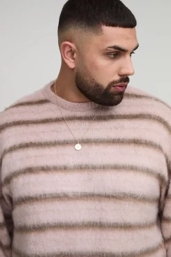 boohooMAN Plus pull tricoté surdimensionné et à coupe carrée, à rayures ombrées brossées Plus<Homme Tout Afficher|Maille