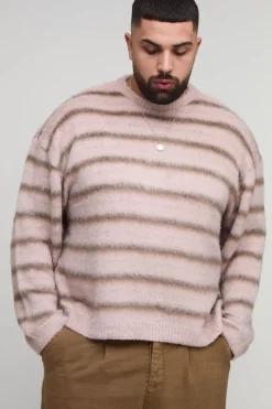 boohooMAN Plus pull tricoté surdimensionné et à coupe carrée, à rayures ombrées brossées Plus<Homme Tout Afficher|Maille