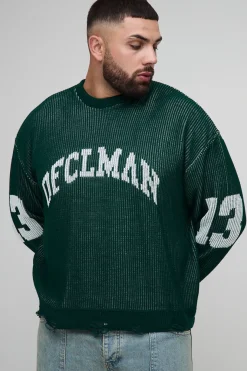 Plus Pull varsity surdimensionné en maille côtelée délavée