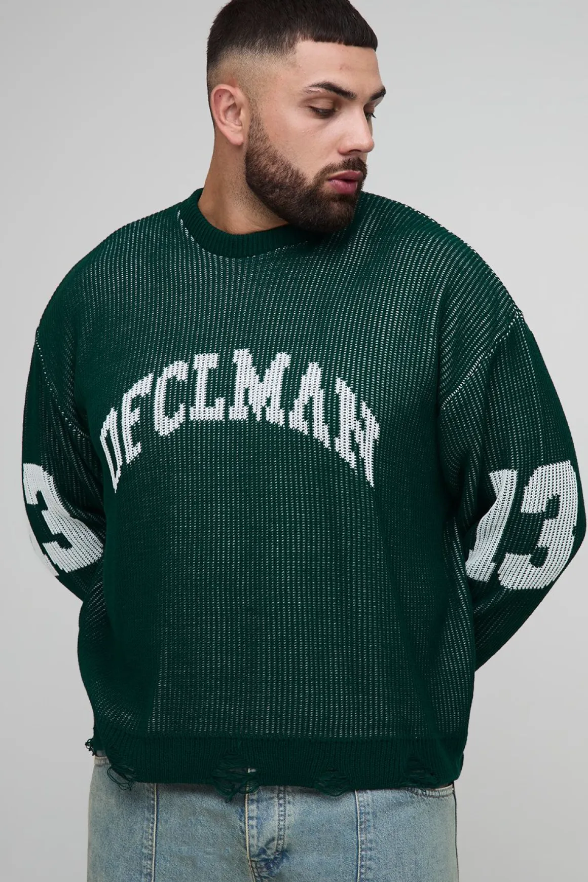 Plus Pull varsity surdimensionné en maille côtelée délavée