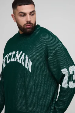 Plus Pull varsity surdimensionné en maille côtelée délavée