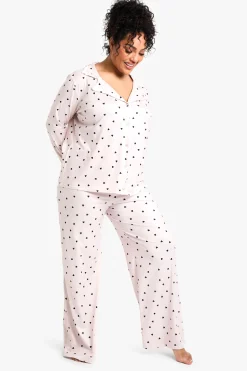 Plus Pyjama en Grande Taille Imprimé Cœurs à Manches Longues et Pantalon