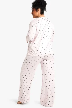 Plus Pyjama en Grande Taille Imprimé Cœurs à Manches Longues et Pantalon