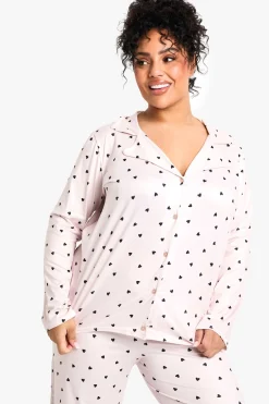 Plus Pyjama en Grande Taille Imprimé Cœurs à Manches Longues et Pantalon