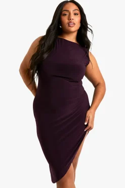 boohoo Plus Racer Robe Midi à ourlet asymétrique<Femme Robes Mi-Longues|Robes Moulantes