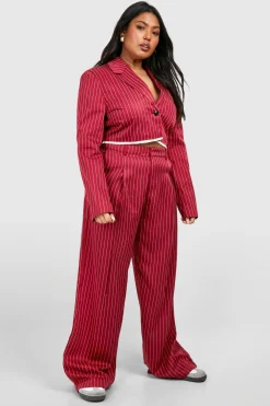 Plus Raw Edge Stripe Cropped Blazer