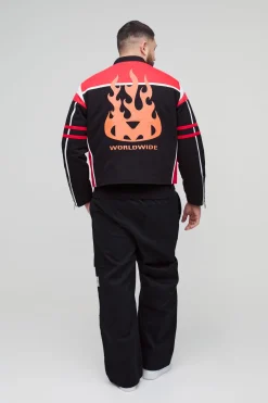 boohooMAN Plus Regular Fit Moto Applique Biker Jacket<Homme Tout Afficher|Manteaux Et Vestes