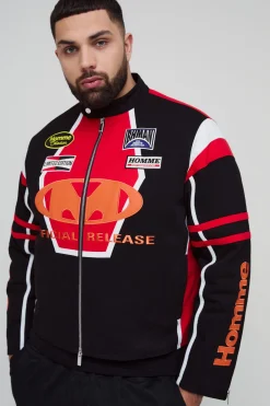 boohooMAN Plus Regular Fit Moto Applique Biker Jacket<Homme Tout Afficher|Manteaux Et Vestes