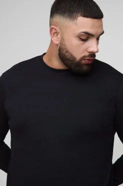 boohooMAN Plus Regular Fit T-shirt à manches longues et col rond<Homme Indispensables Grande Taille|Tout Afficher