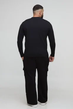 boohooMAN Plus Regular Fit T-shirt à manches longues et col rond<Homme Indispensables Grande Taille|Tout Afficher