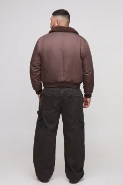 boohooMAN Plus Regular Fit Veste bomber en nylon à col boucle synthétique<Homme Vestes & Manteaux Grande Taille|Tout Afficher