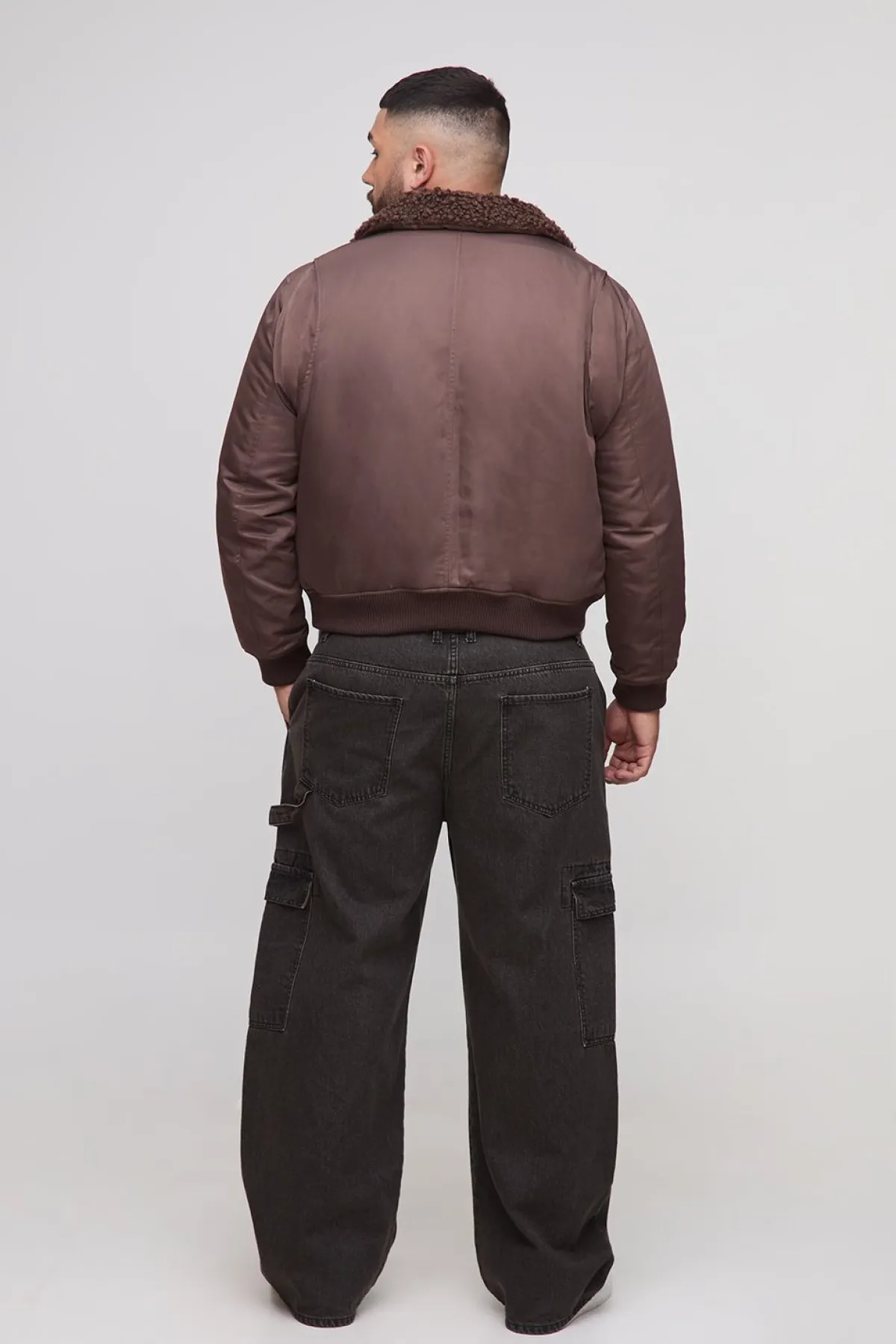 boohooMAN Plus Regular Fit Veste bomber en nylon à col boucle synthétique<Homme Vestes & Manteaux Grande Taille|Tout Afficher