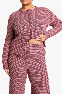 Plus Rib Tie Waist Stripe Trousers