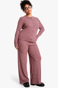 Plus Rib Tie Waist Stripe Trousers