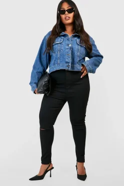 boohoo Plus Rip Knee Skinny Jegging<Femme Denim|Jeans
