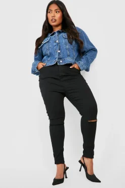 boohoo Plus Rip Knee Skinny Jegging<Femme Denim|Jeans