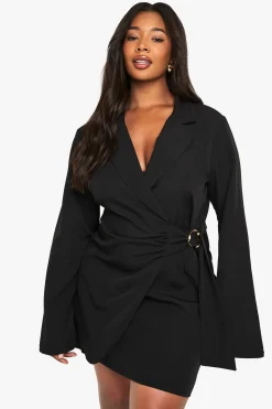 boohoo Plus Robe Blazer Cintrée avec Ceinture Nouée et Détail Boucle<Femme Tailleurs|Robes À Manches Longues