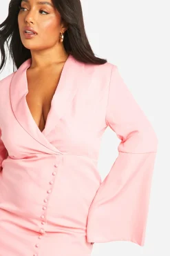 Plus Robe Blazer en Tissu Assorti à Manches Évasées