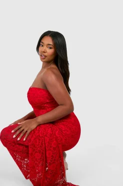 Plus Robe Bodycon en Dentelle Sans Bretelles