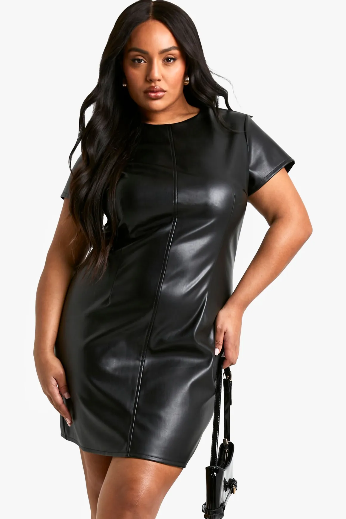 Plus Robe Chemise en synthétique à Manches Courtes