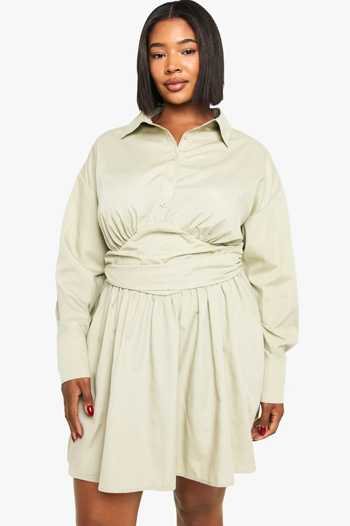 Plus robe chemise patineuse avec détail à la taille froncée