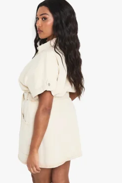 Plus Robe Chemise Utilitaire en Denim avec Ceinture
