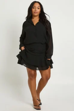 Plus Robe Chemisier Mini-Jupe à Volants