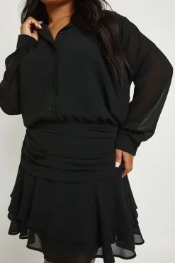 Plus Robe Chemisier Mini-Jupe à Volants