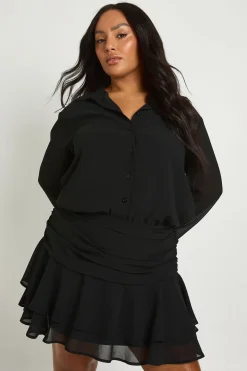 Plus Robe Chemisier Mini-Jupe à Volants