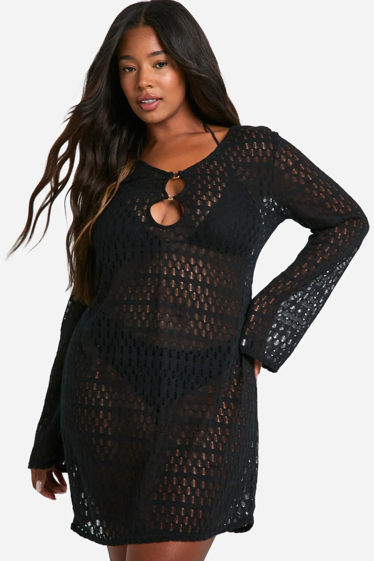 boohoo Plus Robe de plage grande taille avec détail d'anneau O<Femme Robes|Toutes Les Robes