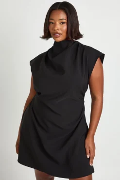 boohoo Plus Robe droite asymétrique froncée à manches cap<Femme Robes|Robes De Soirée