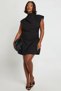 boohoo Plus Robe droite asymétrique froncée à manches cap<Femme Robes|Robes De Soirée