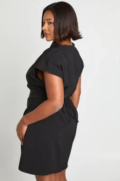 boohoo Plus Robe droite asymétrique froncée à manches cap<Femme Robes|Robes De Soirée