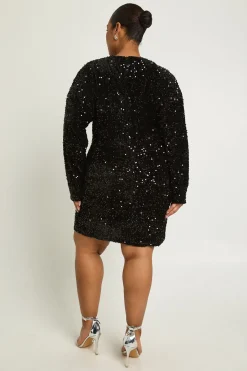 Plus robe droite à paillettes à manches chauve-souris