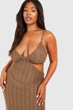 Plus robe maxi de plage en jersey tricoté à fines bretelles pour grandes tailles