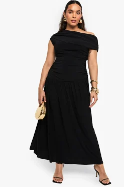 Plus Robe Maxi à Double Couche Ruquée